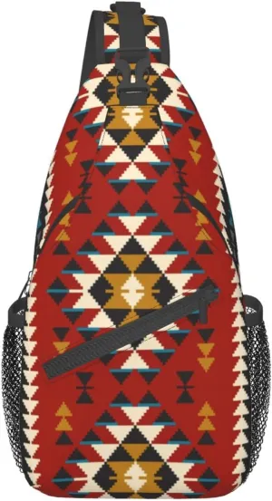 Native Southwest American Indian Aztec Navajo Sling Bag Crossbody Backpack,Tribal Seamless Colorful Geometric Pattern Ethnic Chest Bag Adjustable Shoulder Backpack Travel Hiking Daypack