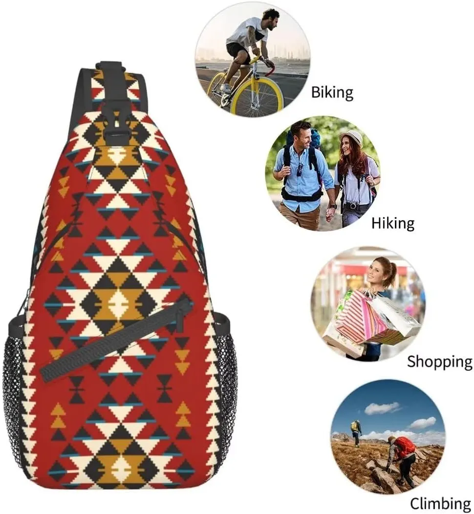 Native Southwest American Indian Aztec Navajo Sling Bag Crossbody Backpack,Tribal Seamless Colorful Geometric Pattern Ethnic Chest Bag Adjustable Shoulder Backpack Travel Hiking Daypack