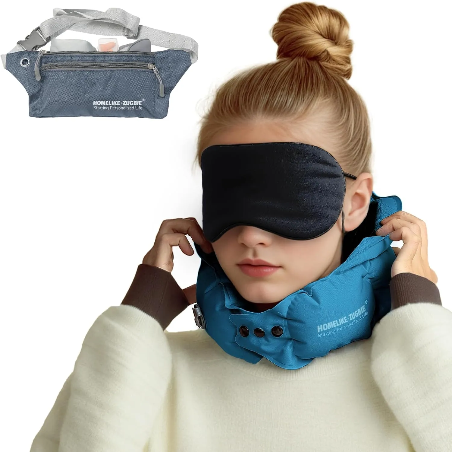 Natural Silk Sleep Mask for Women Men, Eye Cover with Adjustable Strap for Sleeping，Professional Grade Travel Airplane Neck Pillow and Soft Foam Ear Plugs, Portable Crossbody Bag, Buy 1 Get 3 Free.