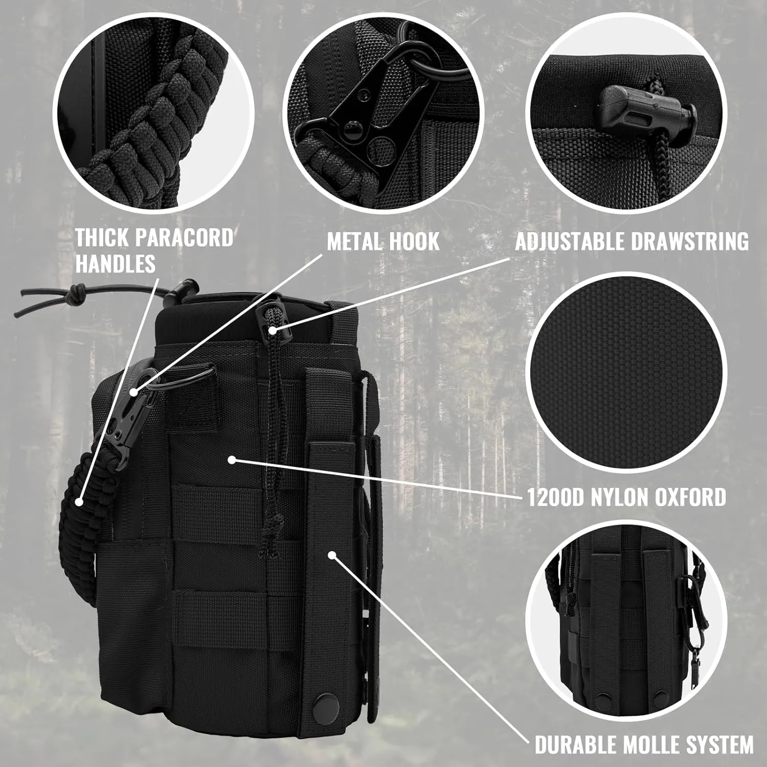 NATURE PIONEOR 32 64 128oz Tactical Water Bottle Pouch, Multi-Function Tactical Water Bottle Bag with Adjustable Shoulder Strap, Half/One Gallon Molle Strap Carrier Holder