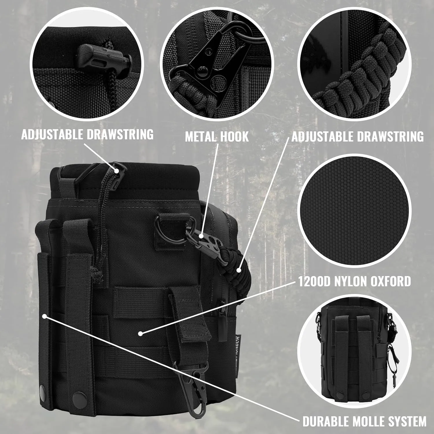 NATURE PIONEOR 32 64 128oz Tactical Water Bottle Pouch, Multi-Function Tactical Water Bottle Bag with Adjustable Shoulder Strap, Half/One Gallon Molle Strap Carrier Holder
