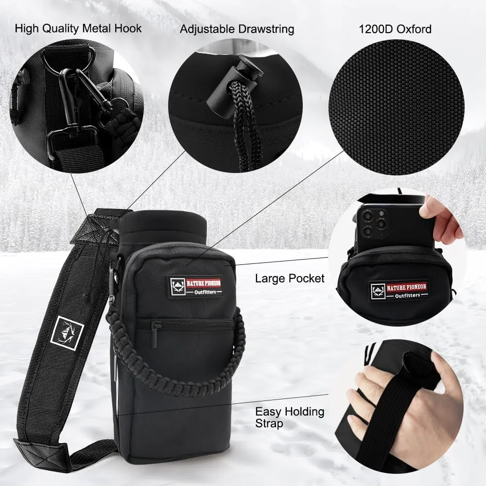 NATURE PIONEOR Water Bottle Holder with Strap 25 32 40 64 oz Insulated Water Bottle Carrier Sling Sleeve for Hiking,Outdoor Camping,Gym