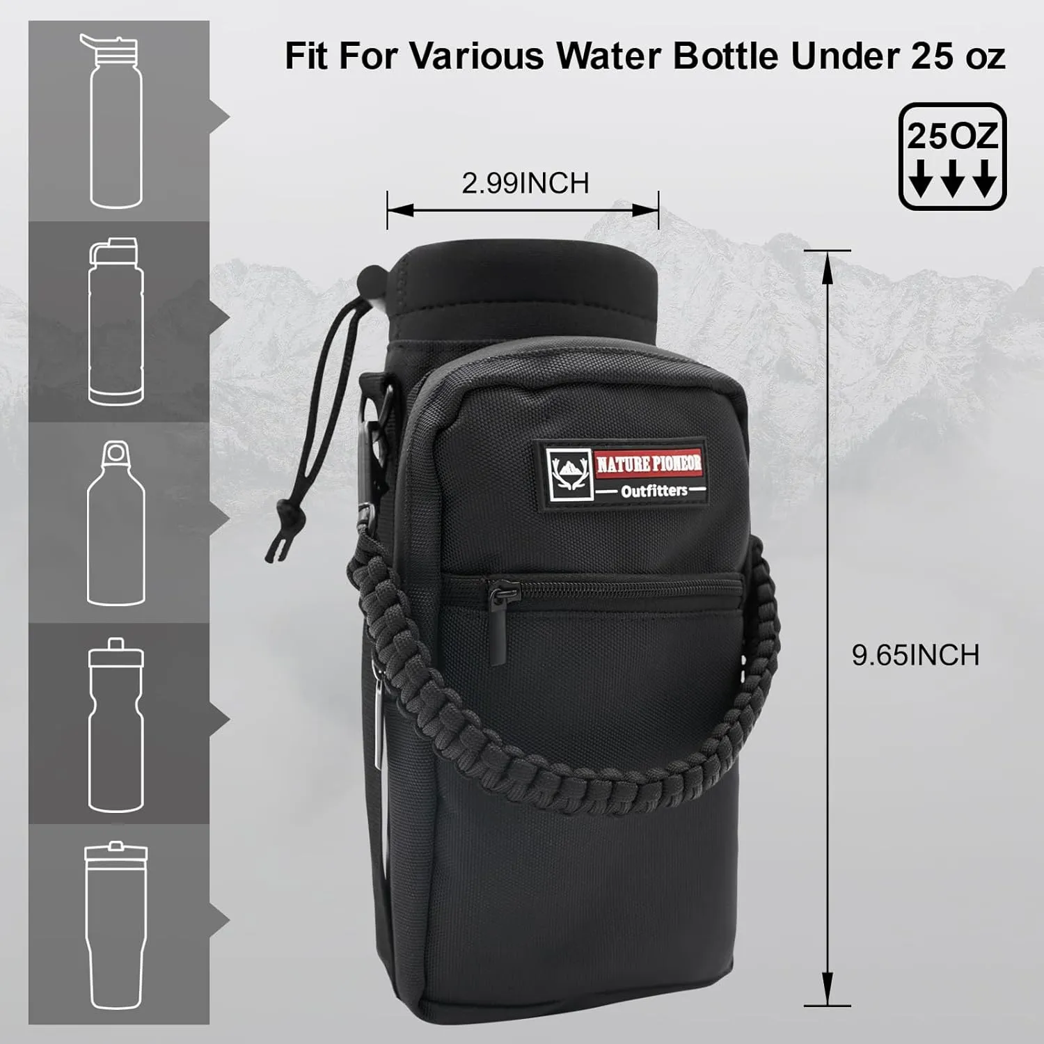 NATURE PIONEOR Water Bottle Holder with Strap 25 32 40 64 oz Insulated Water Bottle Carrier Sling Sleeve for Hiking,Outdoor Camping,Gym
