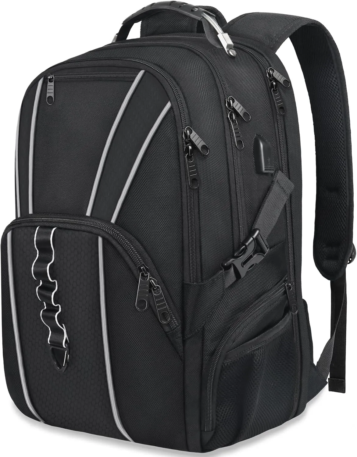 Naukay Large Travel Backpack for Men Women, 17.3 inch Laptop Backpack with USB Charging Port, Water Resistant Anti Theft Big Computer Backpack Fits 15.6 17 Inch Laptop, TSA Friendly Daypack, Black