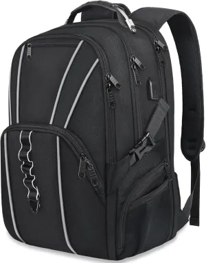 Naukay Large Travel Backpack for Men Women, 17.3 inch Laptop Backpack with USB Charging Port, Water Resistant Anti Theft Big Computer Backpack Fits 15.6 17 Inch Laptop, TSA Friendly Daypack, Black