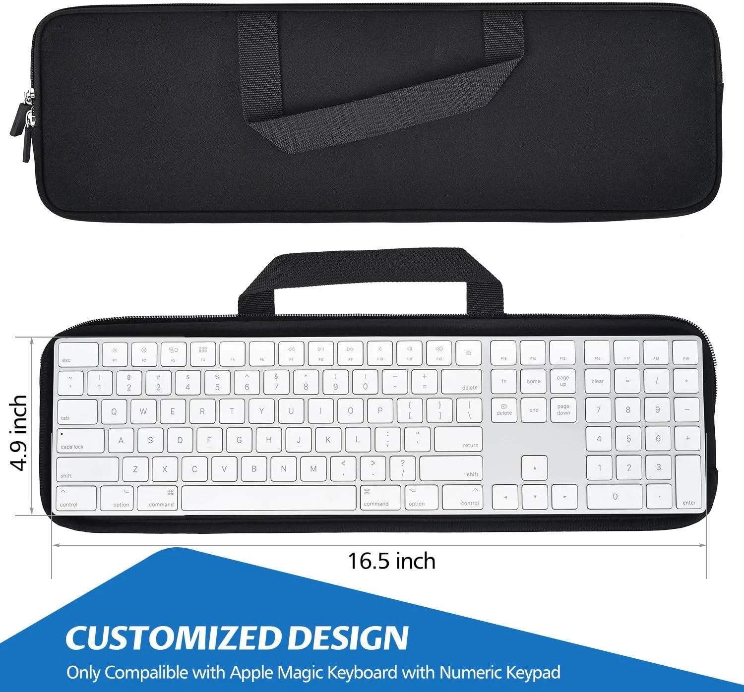 Neoprene Case Sleeve Bag for Apple Mac Studio/2024 2023 iMac 24" Magic Keyboard With M4 M3 M1 Touch ID and Numeric Keypad A2520, MQ052LL/A A1843 Protective Pouch - Black
