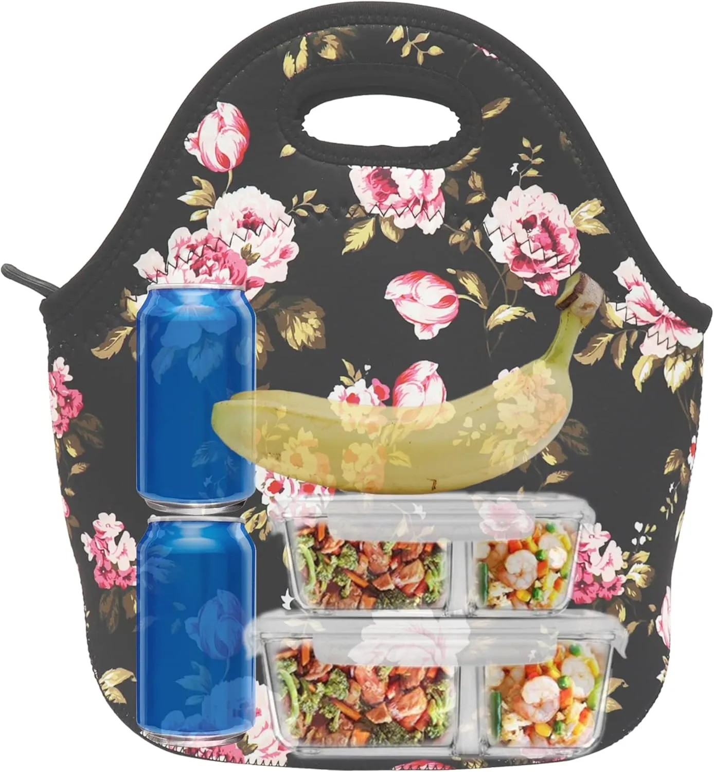 Neoprene Lunch Bag for Kids, Insulated Lunch Box Tote for Women Men Adult Teens Boys Teenage Girls Toddlers, Black