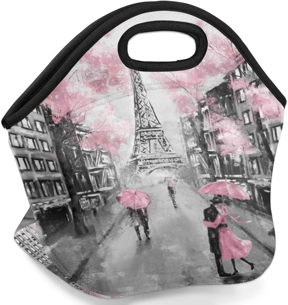 Neoprene Lunch Bags Oil painting Paris France Small Insulated Lunch Box for Boy Girls Soft Lightweight Lunch Tote Handbag for Women Men School Work Office Mini Cooler Thermal Meal Prep Bags