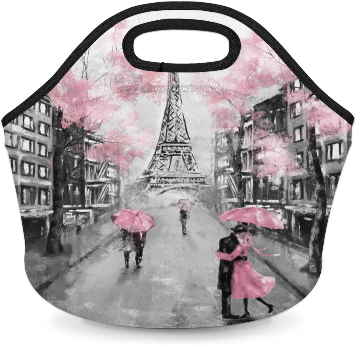 Neoprene Lunch Bags Oil painting Paris France Small Insulated Lunch Box for Boy Girls Soft Lightweight Lunch Tote Handbag for Women Men School Work Office Mini Cooler Thermal Meal Prep Bags