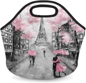Neoprene Lunch Bags Oil painting Paris France Small Insulated Lunch Box for Boy Girls Soft Lightweight Lunch Tote Handbag for Women Men School Work Office Mini Cooler Thermal Meal Prep Bags