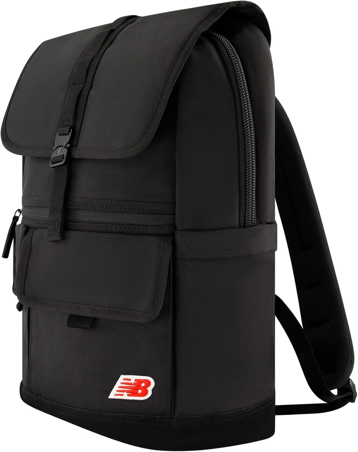 New Balance Flap Duffel Backpack, Legacy Icon Commuter Travel Bag for Men and Women, Black, 19 Inch