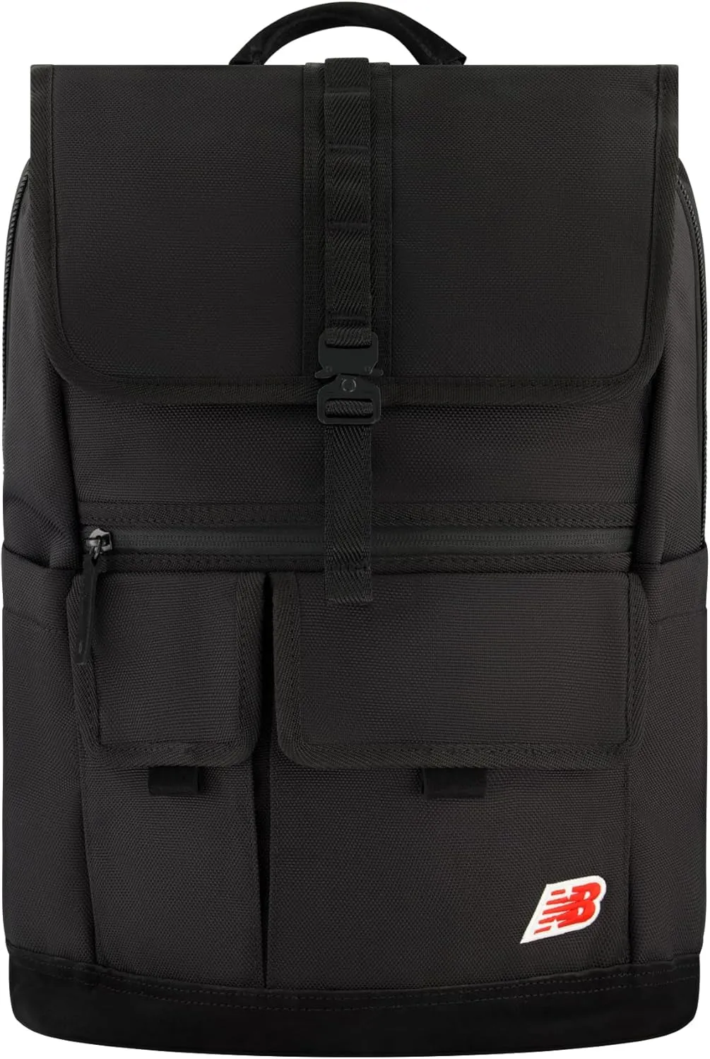 New Balance Flap Duffel Backpack, Legacy Icon Commuter Travel Bag for Men and Women, Black, 19 Inch