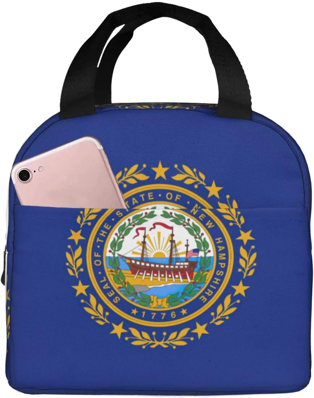 New Hampshire State Flag Print Lunch Box Reusable Totes Lunch Bag Thermal Cooler For Men Women Beach Picnic Travel