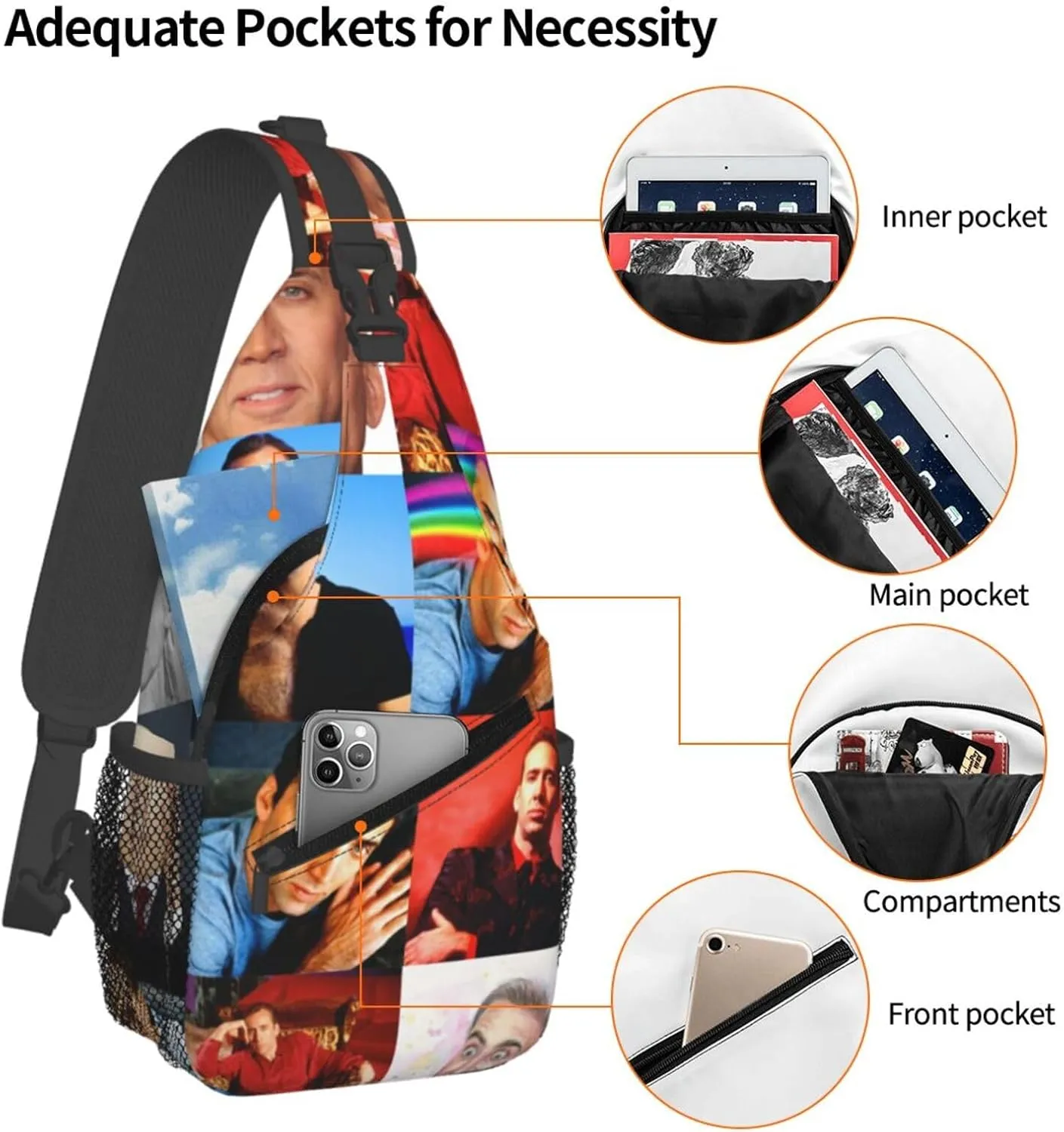 Nic-olas Cage Crossbody Bag Sling Shoulder Backpack, for Outdoor Travel,Sports,Camping,Hiking,Shoulder Bags