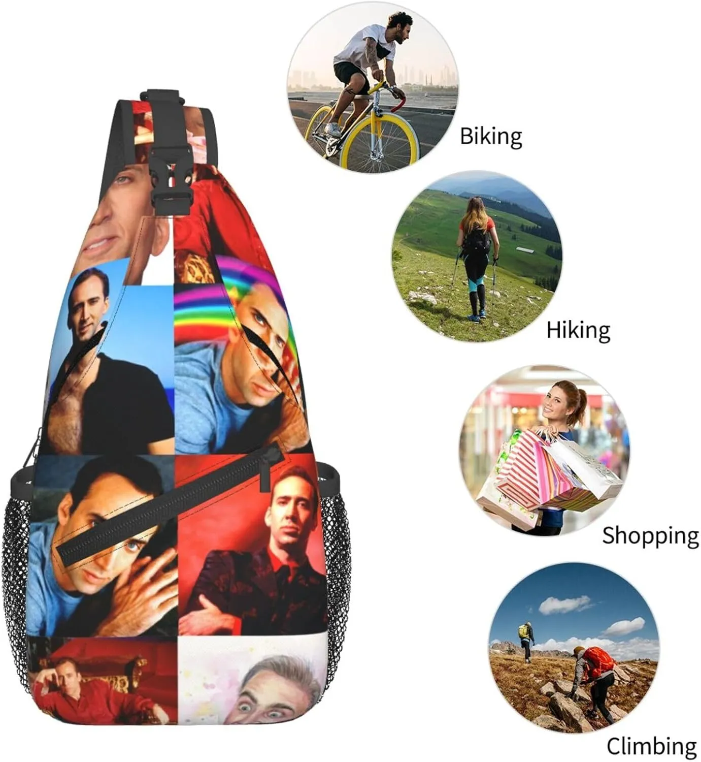 Nic-olas Cage Crossbody Bag Sling Shoulder Backpack, for Outdoor Travel,Sports,Camping,Hiking,Shoulder Bags