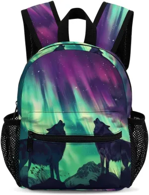 Northern Lights Wolf 13 Inch Backpack Waterproof Lightweight Travel Backpack Purse Hiking Daypack