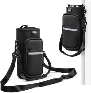 Nuovoware Magnetic Water Bottle Carrier Bag, 25oz/32oz Bottle Pouch Holder, Adjustable Shoulder Strap 2 Pocket Sling Neoprene Sleeve Sports Water Bottle Accessories for Gym Hiking Travelling Camping