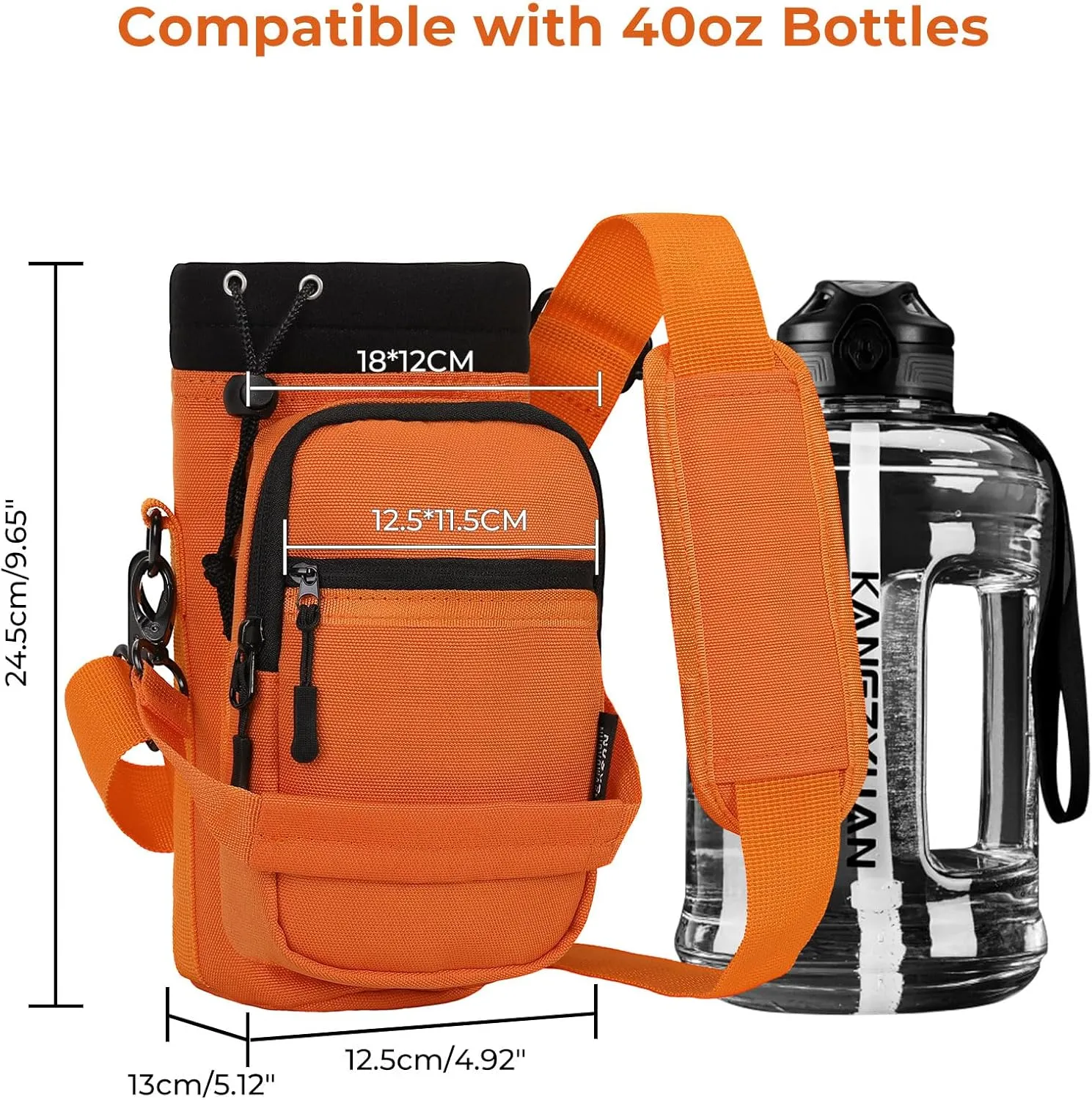Nuovoware Water Bottle Carrier, 40oz Bottle Carrier Sports Insulated Water Bottle Holder with Adjustable Shoulder Strap, 2 Pockets Flask Sling Bag Drawstring Pouch for Climbing Hiking Walking