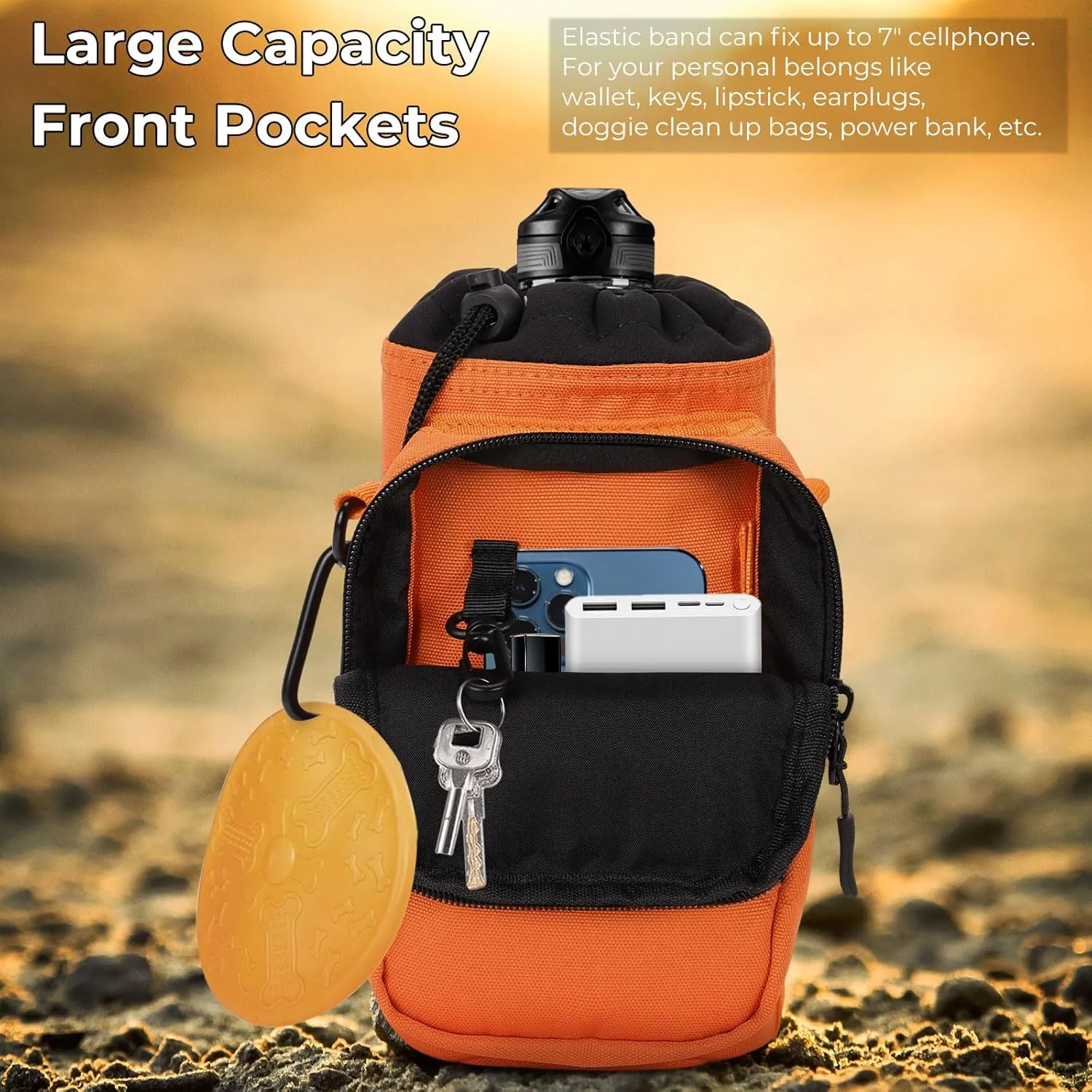 Nuovoware Water Bottle Carrier, 40oz Bottle Carrier Sports Insulated Water Bottle Holder with Adjustable Shoulder Strap, 2 Pockets Flask Sling Bag Drawstring Pouch for Climbing Hiking Walking