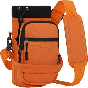 Nuovoware Water Bottle Carrier, 40oz Bottle Carrier Sports Insulated Water Bottle Holder with Adjustable Shoulder Strap, 2 Pockets Flask Sling Bag Drawstring Pouch for Climbing Hiking Walking