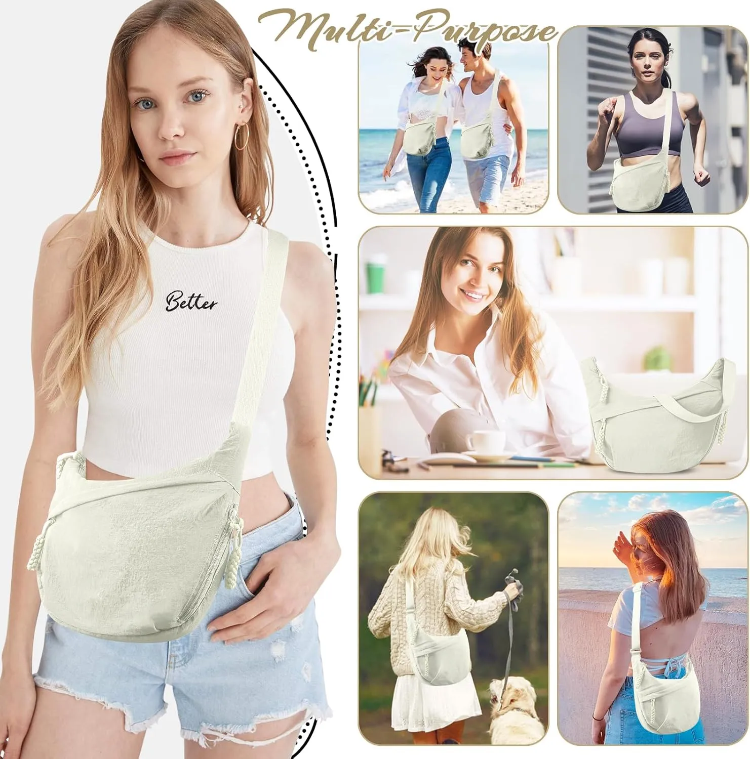 Nylon Crescent Crossbody Bag Hobo Bag for Women Men, Small Dumpling Shoulder bag with Adjustable Strap, Casual Sling Bag