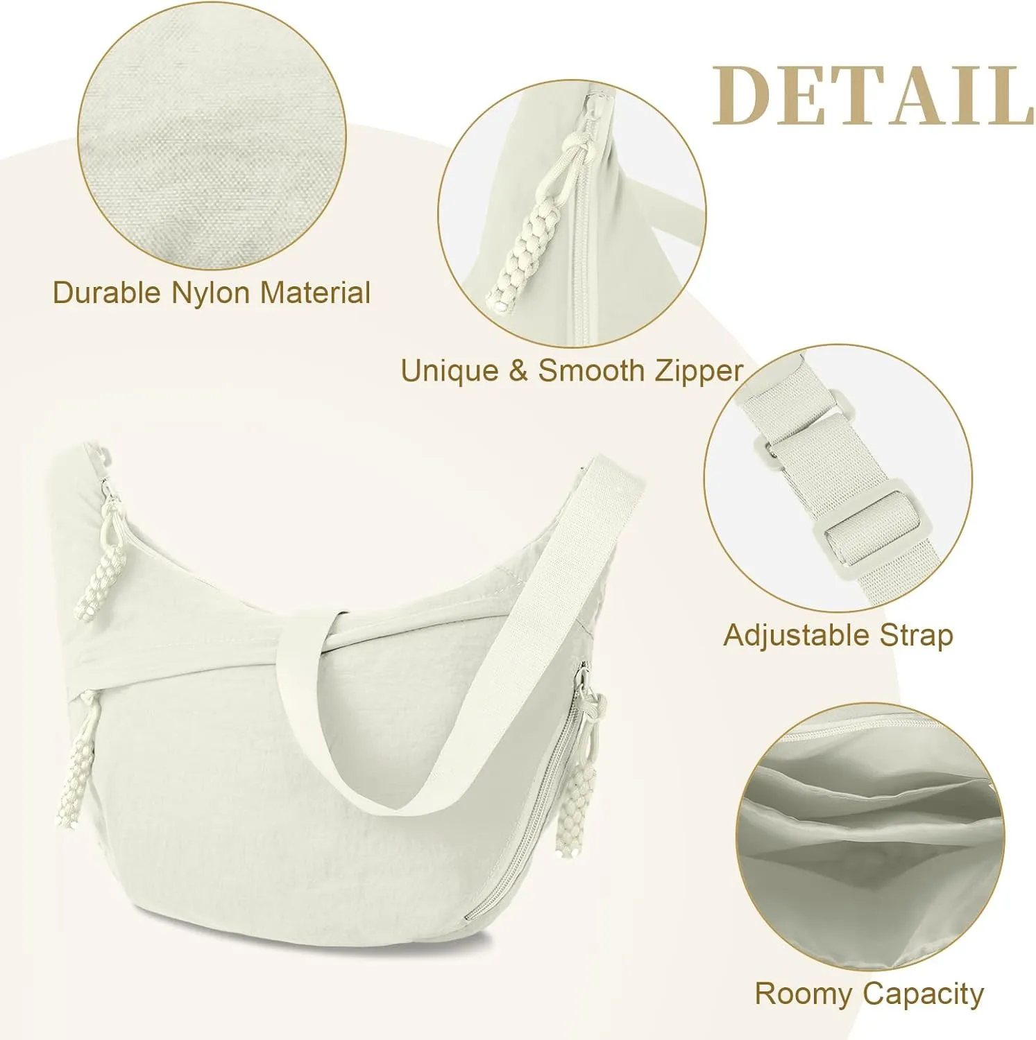 Nylon Crescent Crossbody Bag Hobo Bag for Women Men, Small Dumpling Shoulder bag with Adjustable Strap, Casual Sling Bag