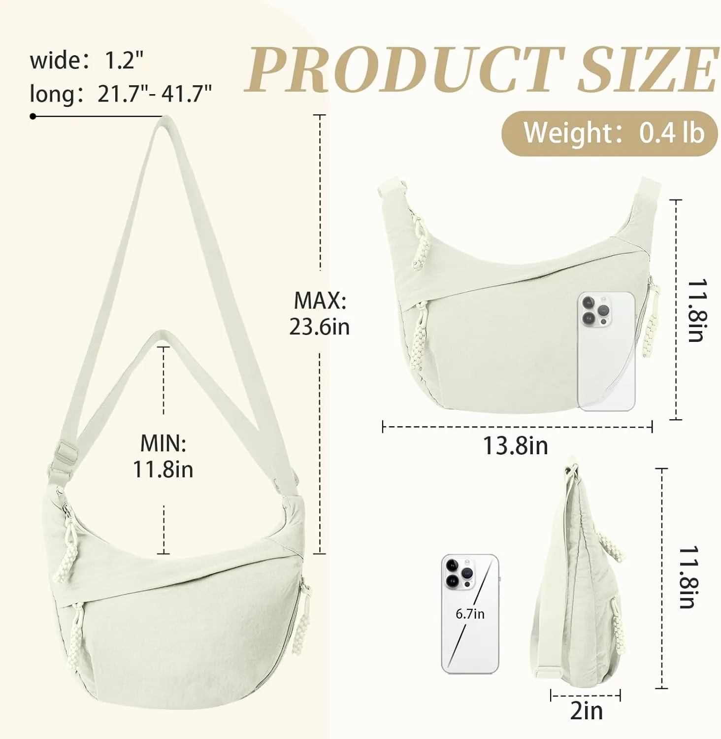 Nylon Crescent Crossbody Bag Hobo Bag for Women Men, Small Dumpling Shoulder bag with Adjustable Strap, Casual Sling Bag