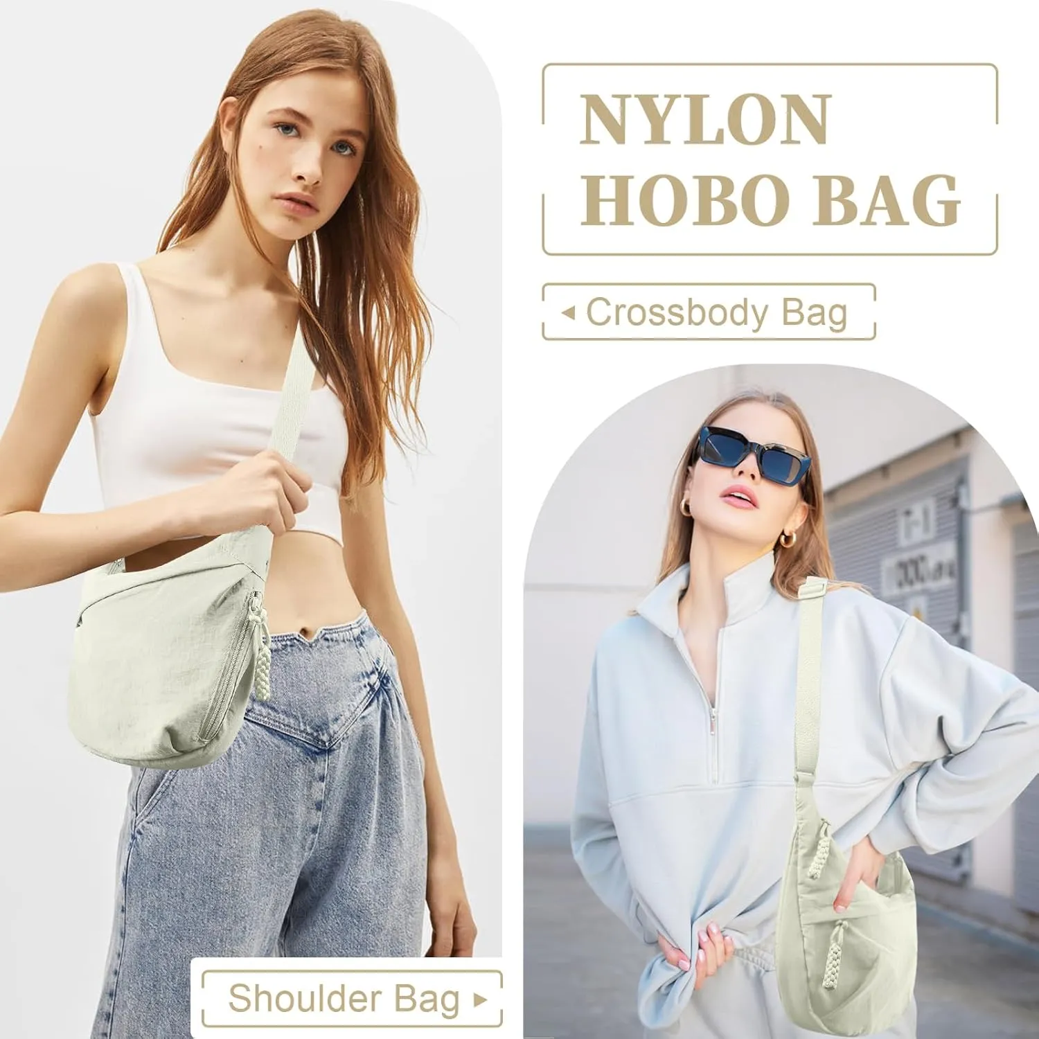 Nylon Crescent Crossbody Bag Hobo Bag for Women Men, Small Dumpling Shoulder bag with Adjustable Strap, Casual Sling Bag