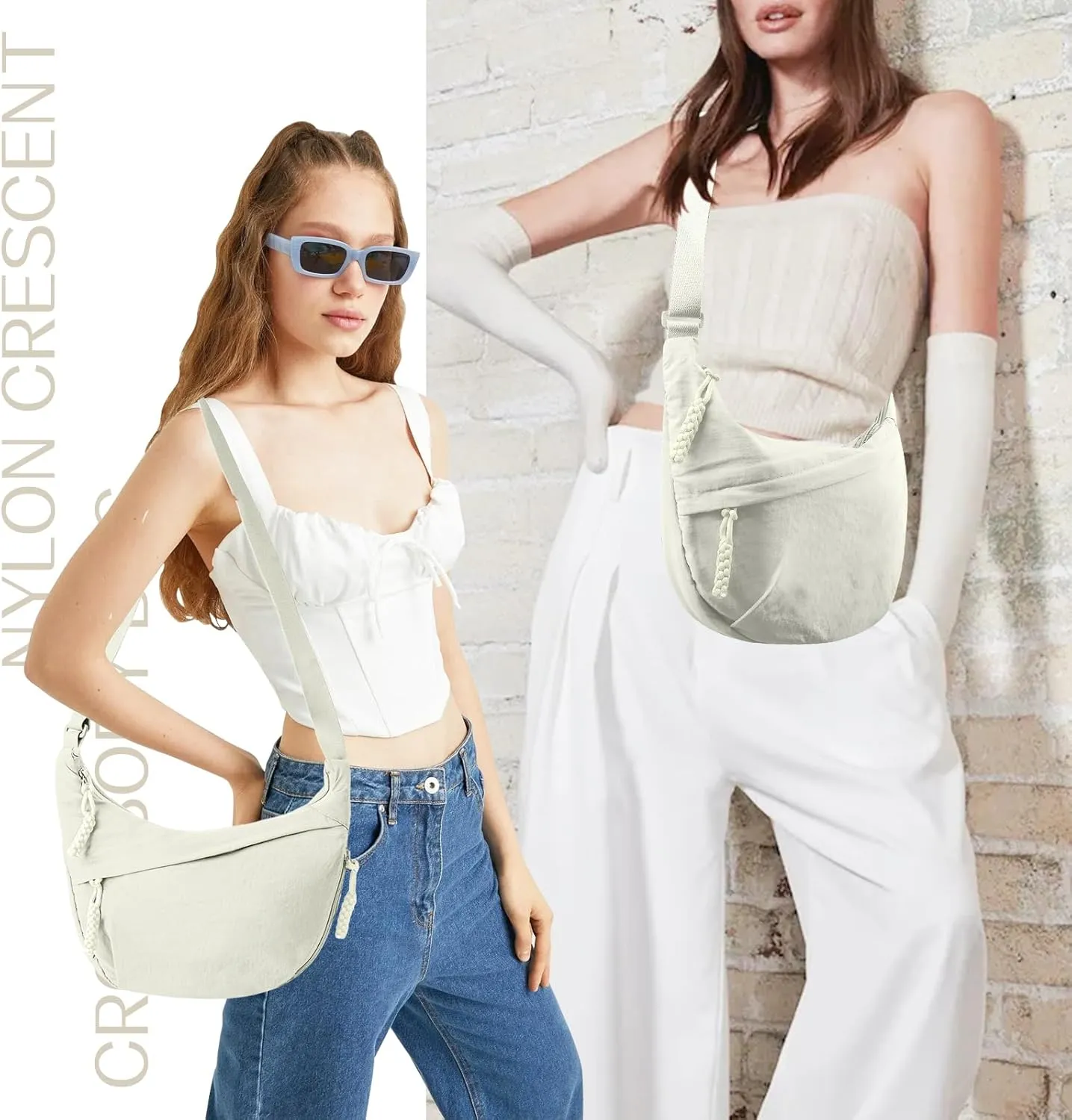Nylon Crescent Crossbody Bag Hobo Bag for Women Men, Small Dumpling Shoulder bag with Adjustable Strap, Casual Sling Bag