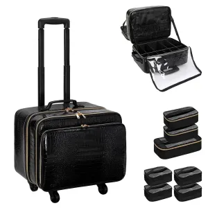 OCHEAL Rolling Makeup Train Case,with 7 Pcs Clear Makeup Bags, 18" Carry On Travel Cosmetic Organizer Suitcase,Extra Large Storage Trolley Makeup Case On Wheels for Hairstylist Cosmetology Artist