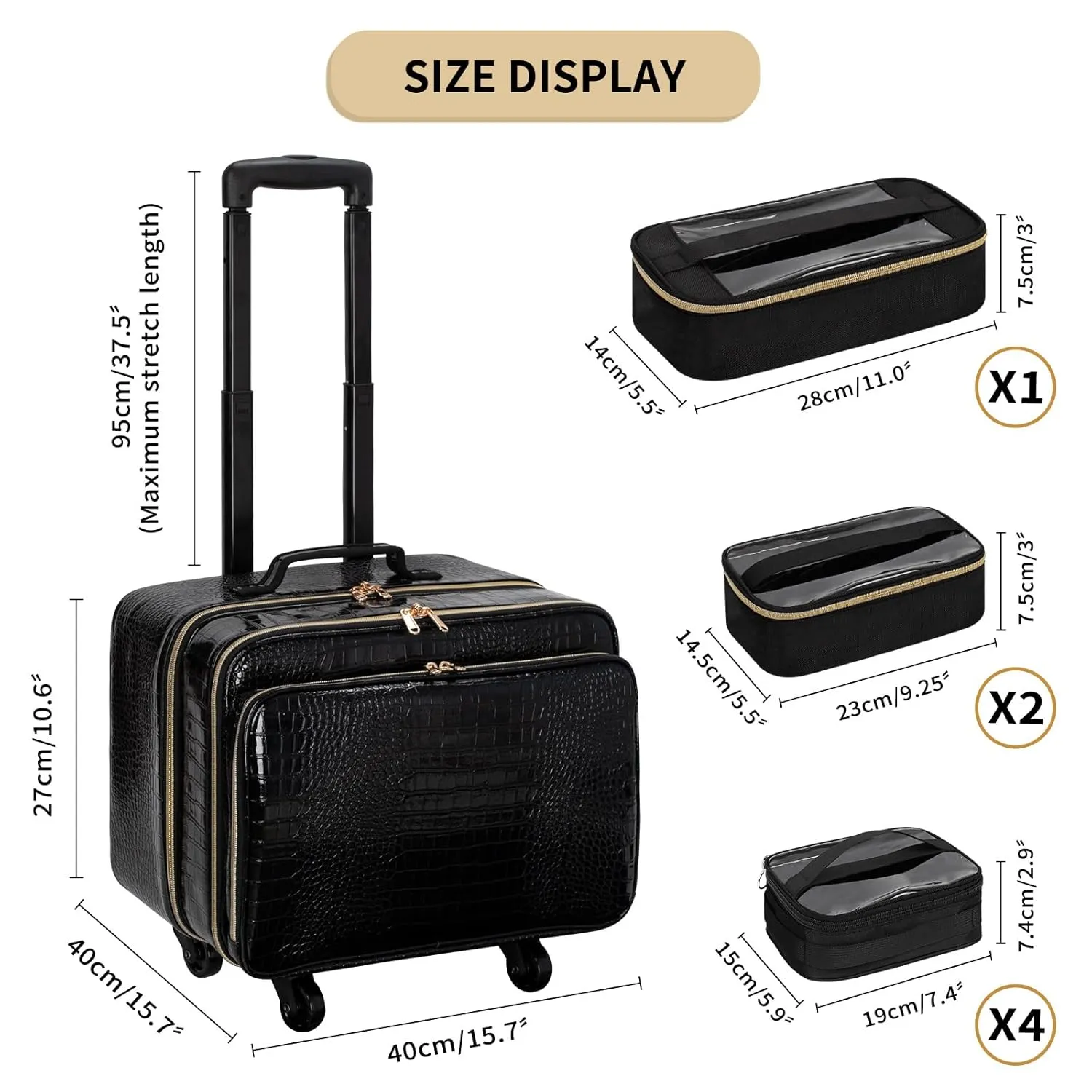 OCHEAL Rolling Makeup Train Case,with 7 Pcs Clear Makeup Bags, 18" Carry On Travel Cosmetic Organizer Suitcase,Extra Large Storage Trolley Makeup Case On Wheels for Hairstylist Cosmetology Artist