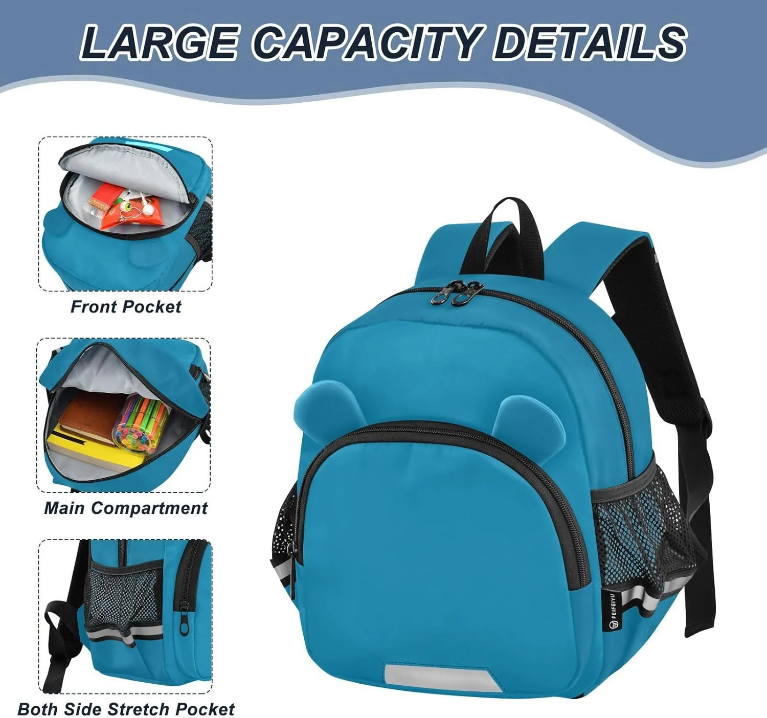 ODAWA Kid Backpacks Cerulean Leash Backpacks with Reflective Strips, Preschool Backpack for Girls
