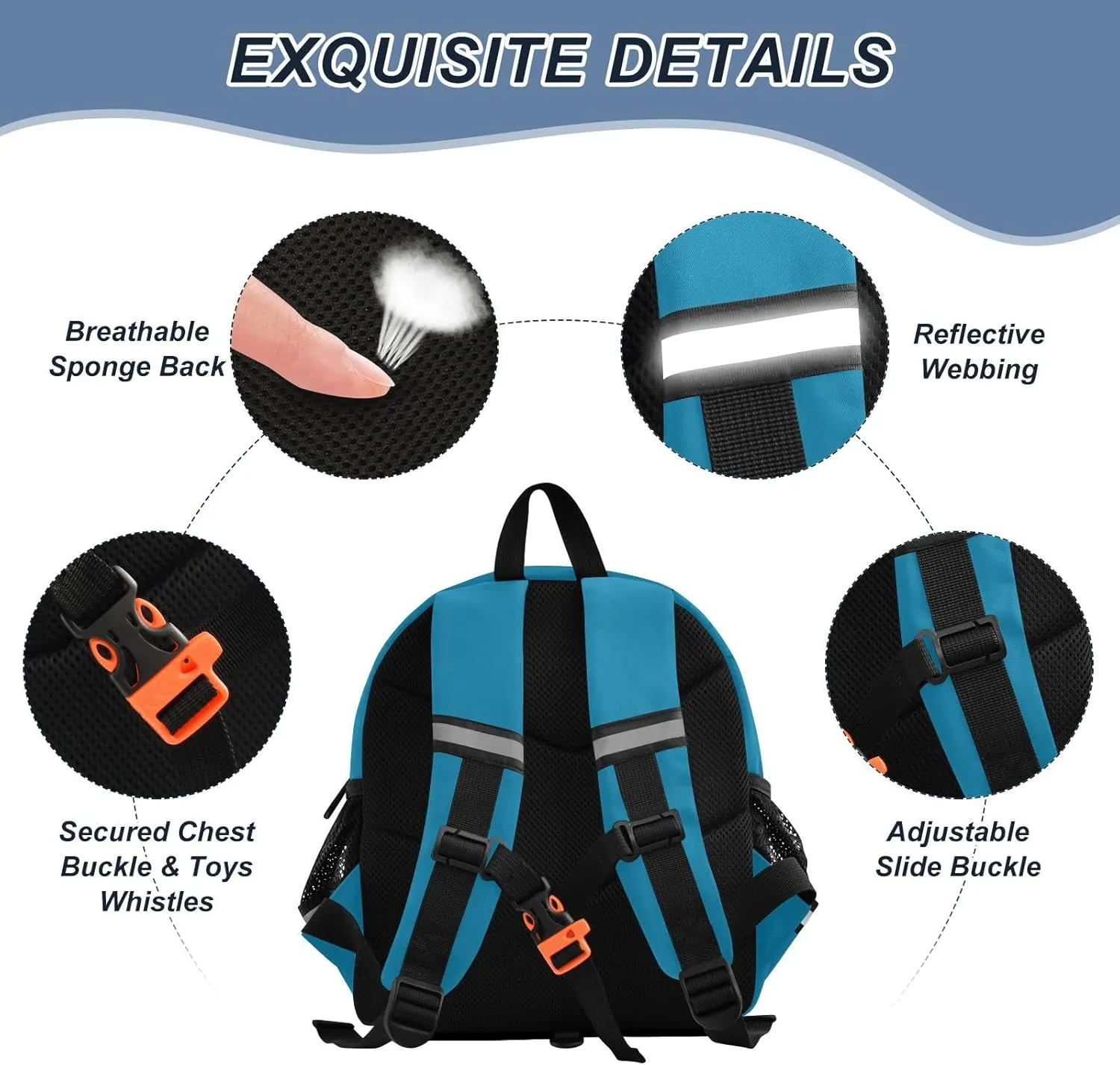 ODAWA Kid Backpacks Cerulean Leash Backpacks with Reflective Strips, Preschool Backpack for Girls