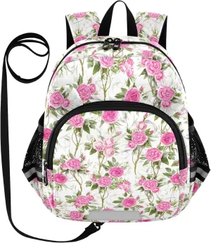 ODAWA Kid Backpacks Floral Roses Backpacks with Leash, School Backpack for Girls