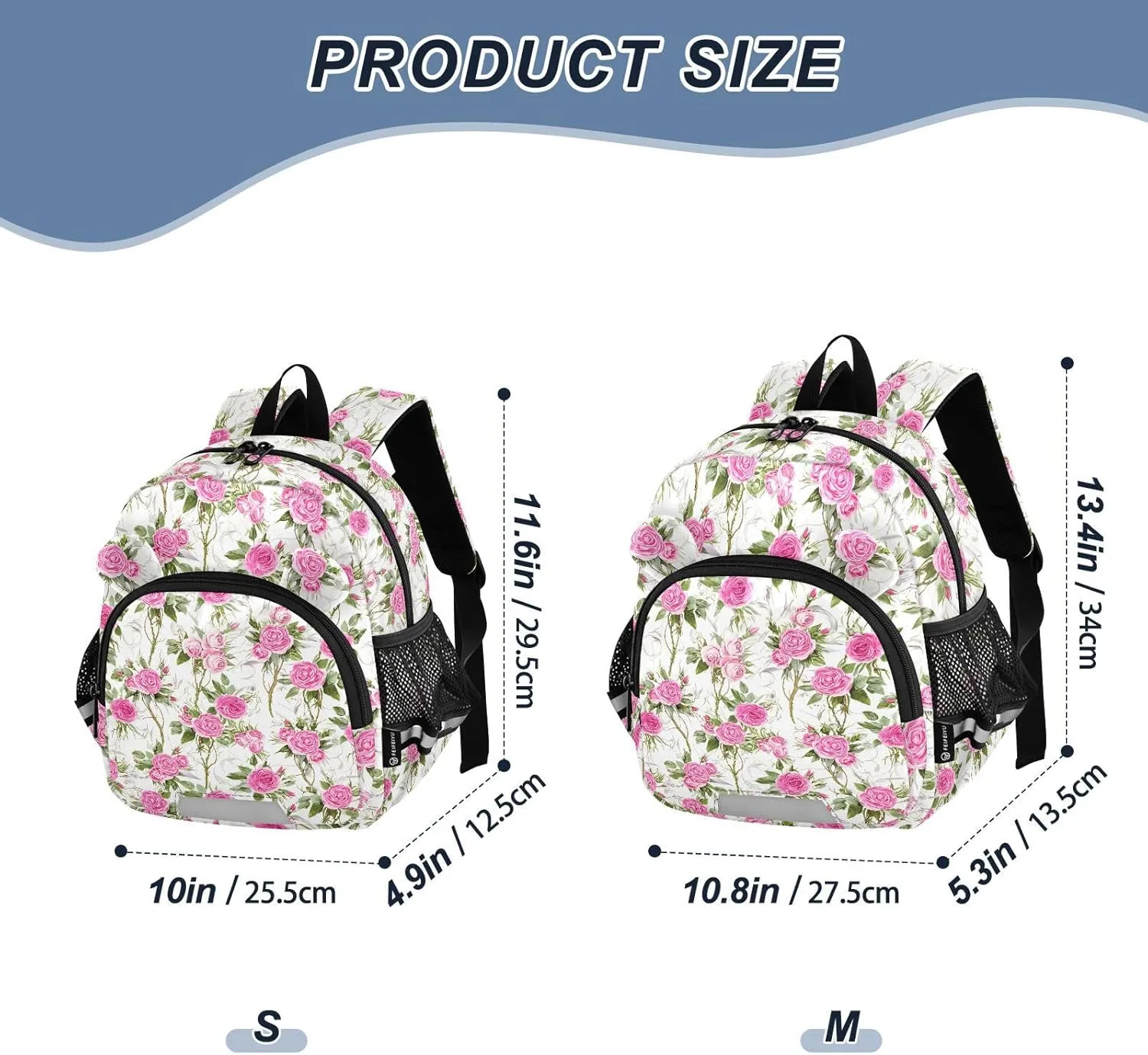 ODAWA Kid Backpacks Floral Roses Backpacks with Leash, School Backpack for Girls