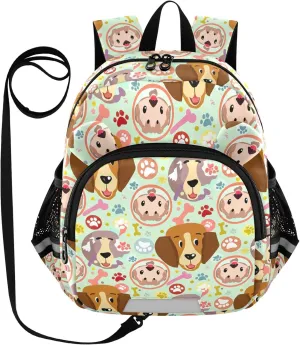 ODAWA Kids Backpack Cute Dogs Colorful Bones Toddler Backpacks with Leash, Travel Backpack for Kids