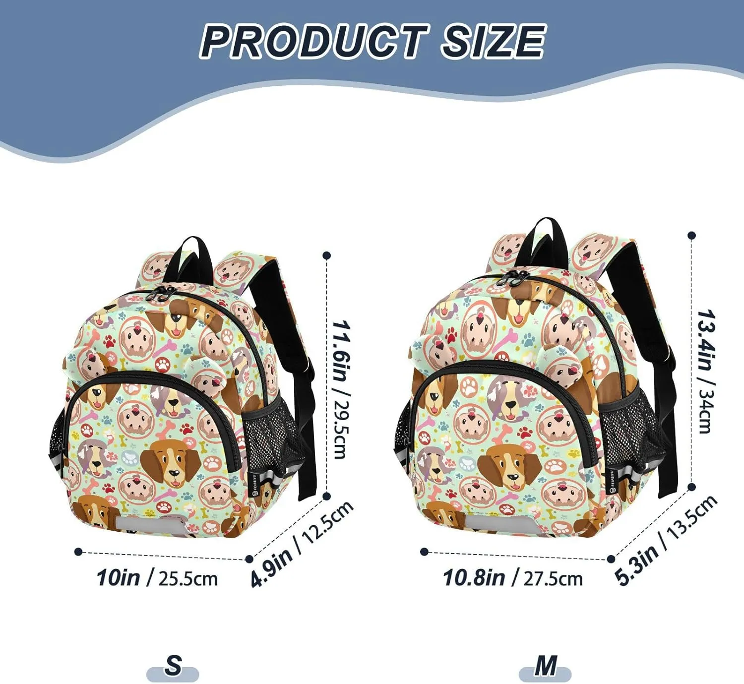 ODAWA Kids Backpack Cute Dogs Colorful Bones Toddler Backpacks with Leash, Travel Backpack for Kids