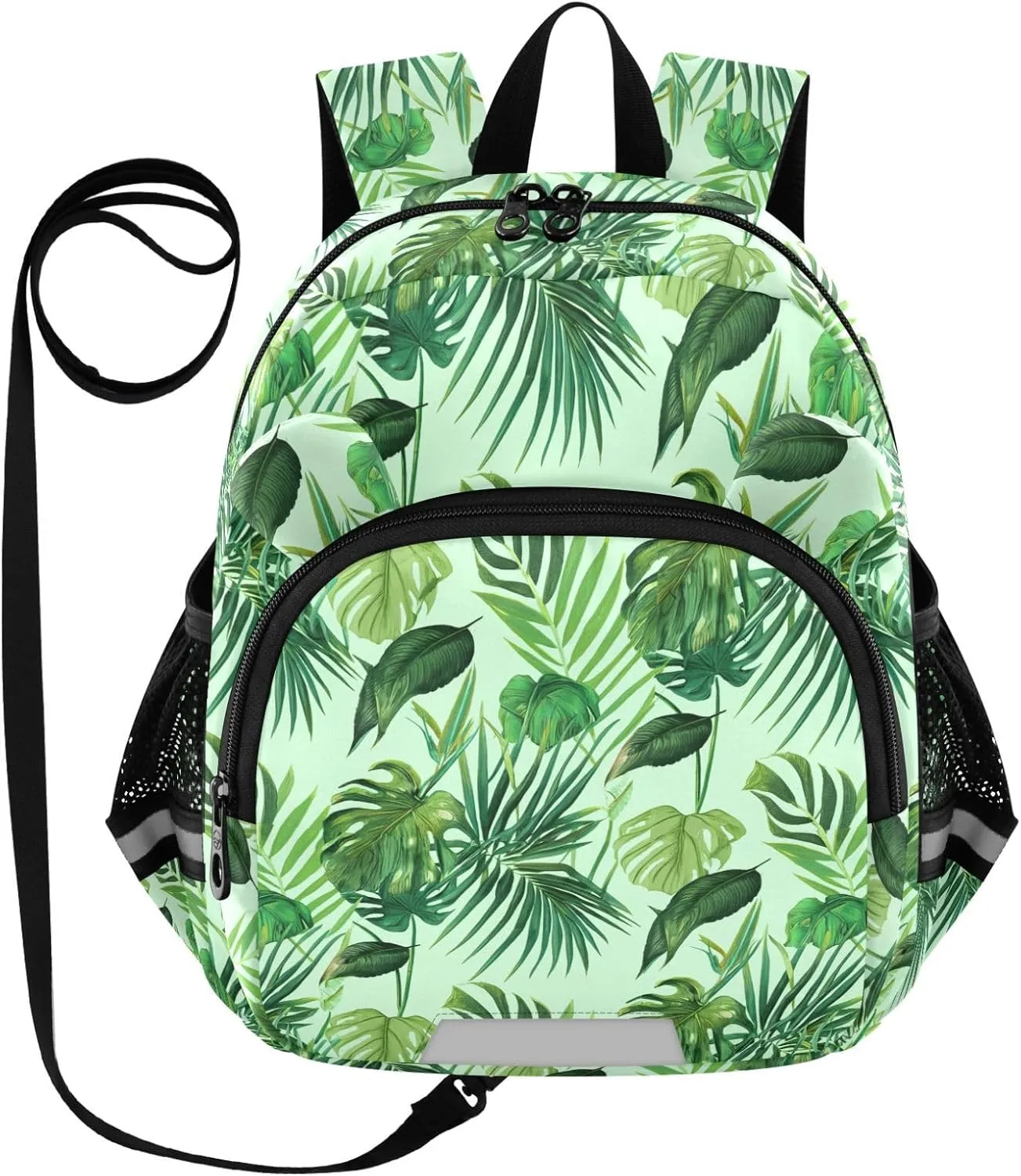 ODAWA Leash Backpacks with Reflective Strips, Tropical Leaves Green Preschool Mini Backpack 3-6 Years