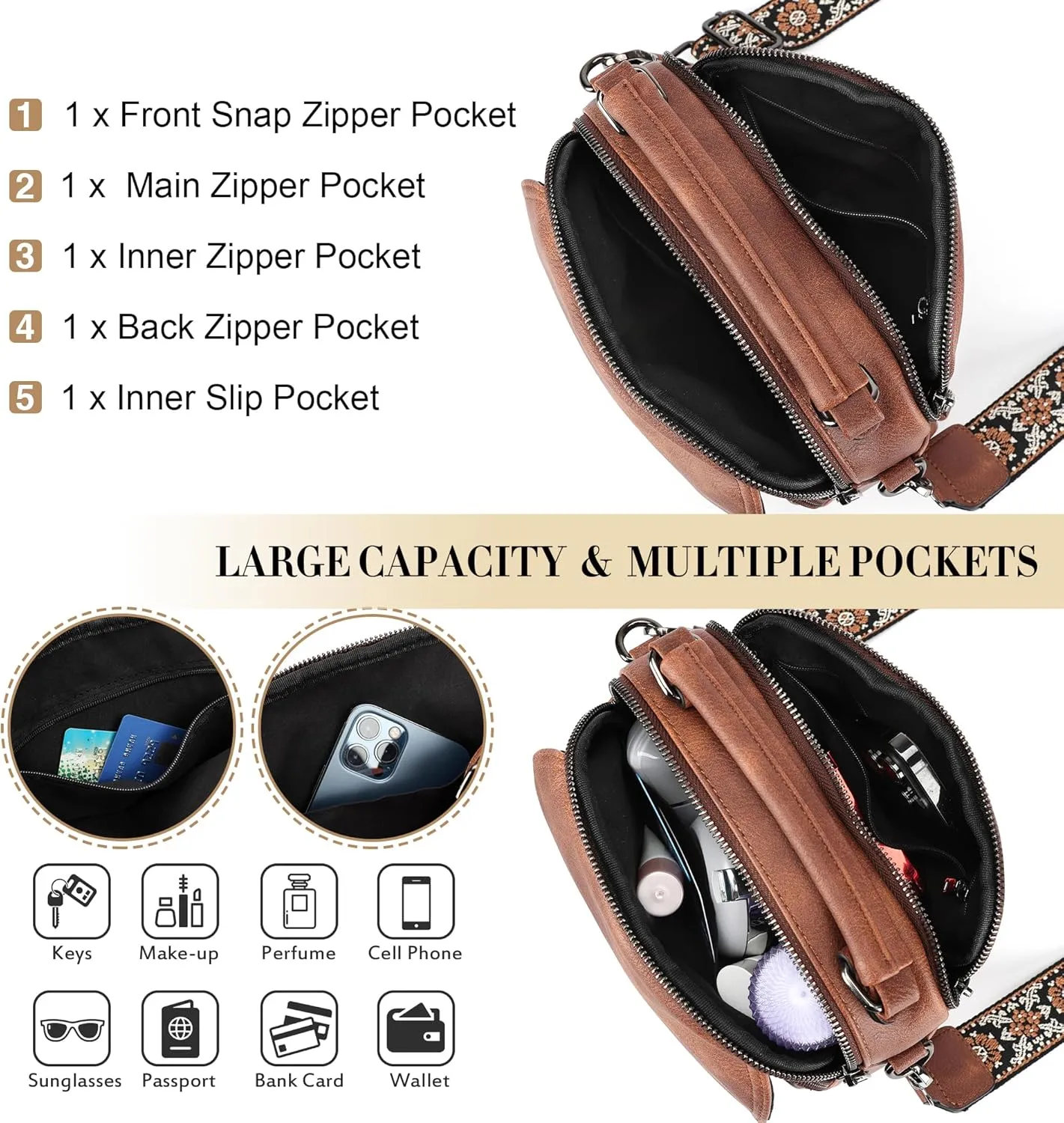 OPAGE Small Crossbody Bags for Women Trendy, Soft PU Leather Womens Crossbody Purse Shoulder Handbags