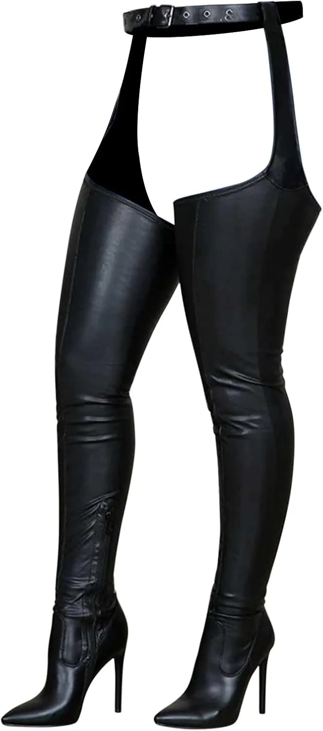 Over the Knee Boots for Women Stilettos Sexy Belt Buckle Pointed Toe Zipper Thin High Heel Thigh-high Boots Shoes