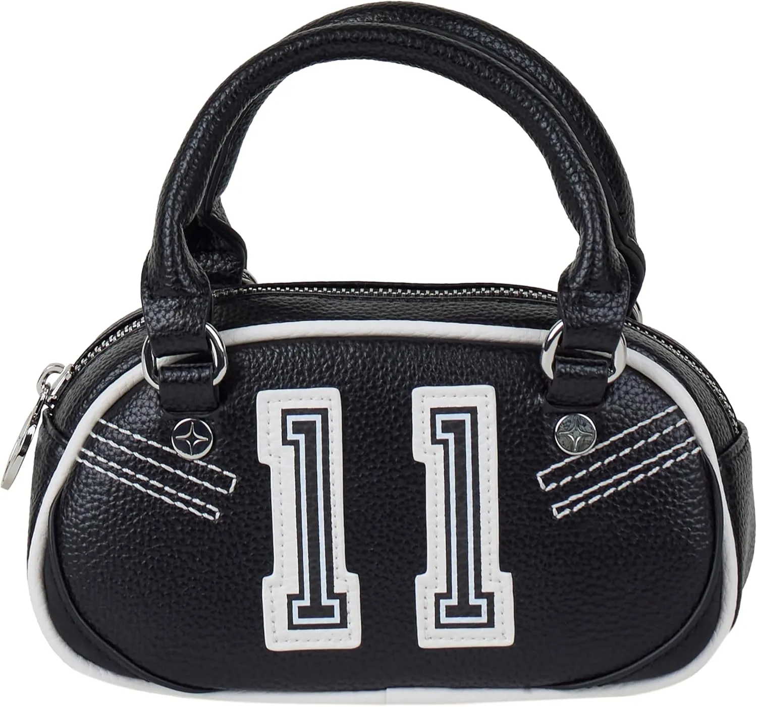 Paris Hilton Mini Varsity Bowler Satchel Hand Bag Purse with Removable Strap Vegan Leather