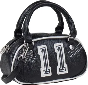 Paris Hilton Mini Varsity Bowler Satchel Hand Bag Purse with Removable Strap Vegan Leather