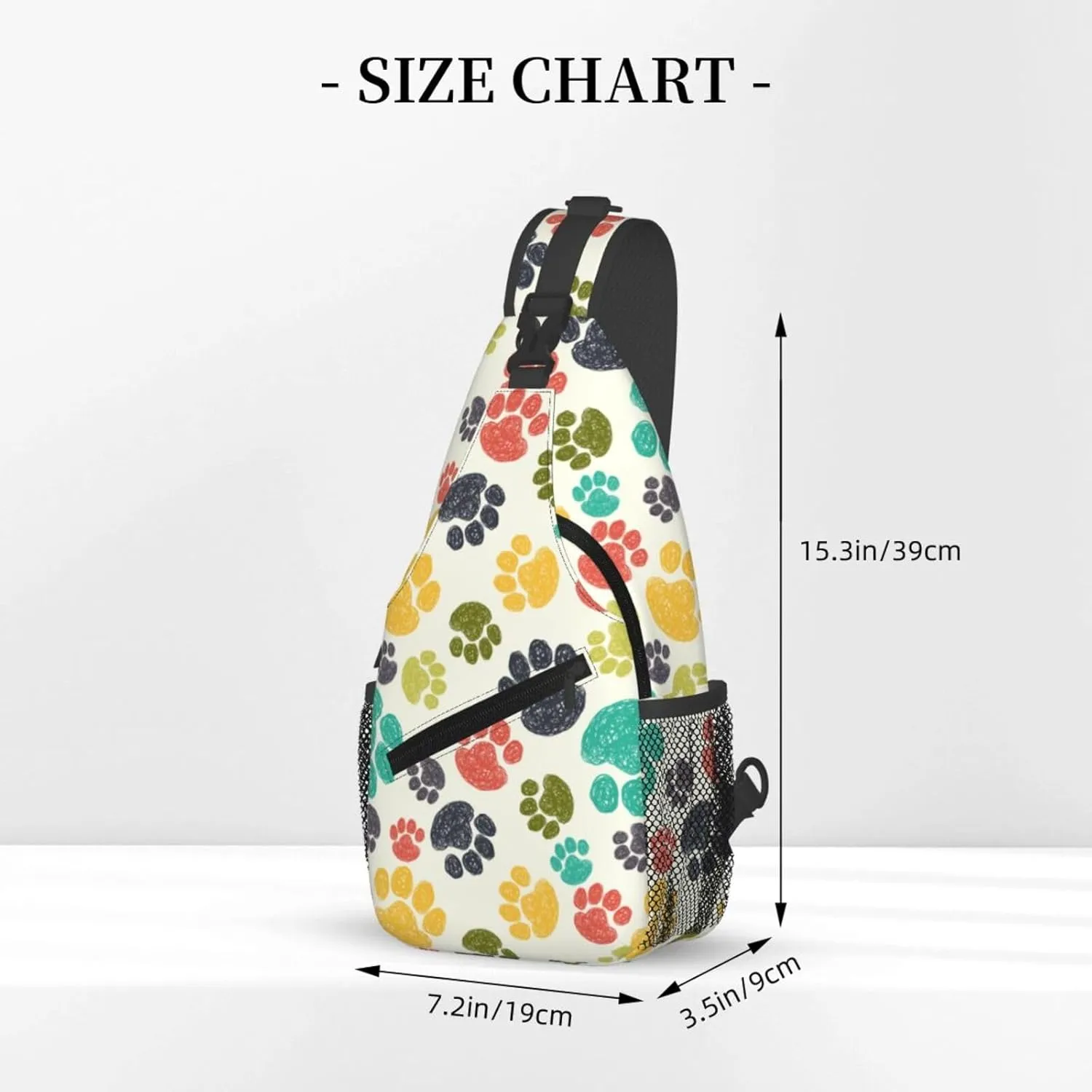 Paw Print Sling Bag for Women Men Colorful Hand Drawn Doodle Paw Prints Rainbow Puppy Footprint Crossbody Chest Shoulder Bag Cute Animal Pet Claws Backpack Casual Gym Travel Hiking Daypack