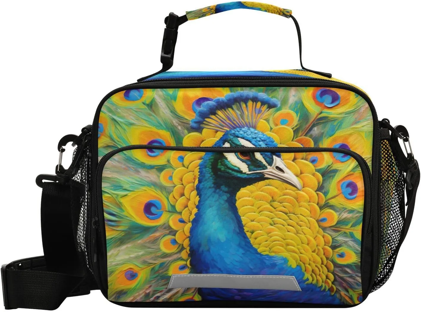 Peacock Oil Painter Lunch Bags for Women&Men, Shoulder Strap Lunch Box Insulated Cooler Totes with Leakproof Lining（76）