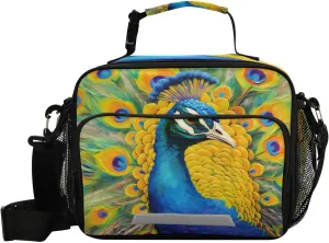 Peacock Oil Painter Lunch Bags for Women&Men, Shoulder Strap Lunch Box Insulated Cooler Totes with Leakproof Lining（76）