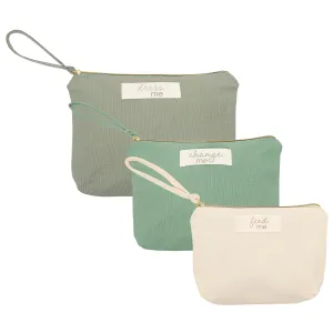 Pearhead Baby Diaper Bag Organizing Pouch Set – Feed Me, Change Me, Dress Me – Zip Pouches Made from Recycled Cotton, Gender Neutral Diaper Bag Accessories and Baby Essentials Organizer - Set of 3