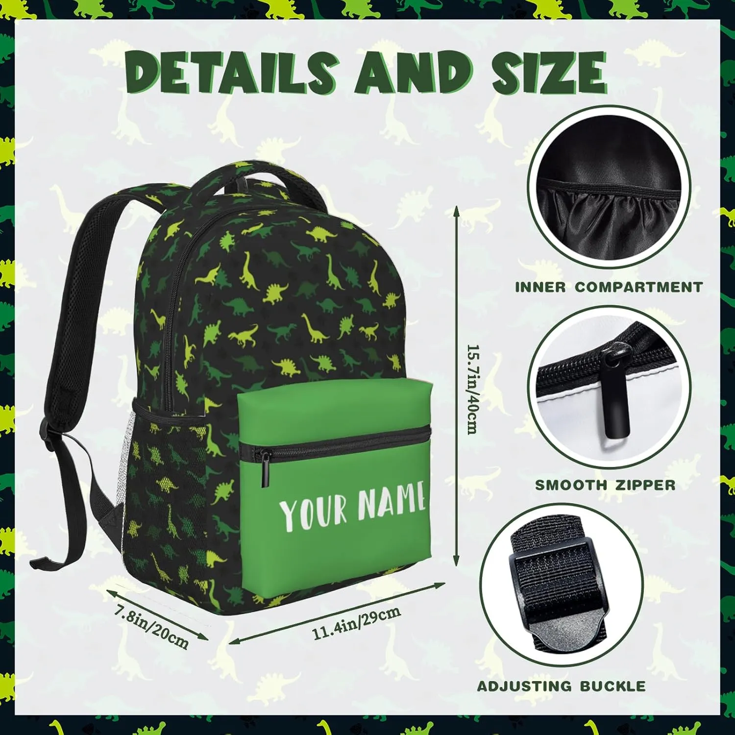 Personalized Backpack for Girls Boys, Custom Backpacks with Name for Kids, Customized Dinosaur School Bookbag for Back to School Travel Picnic 16in
