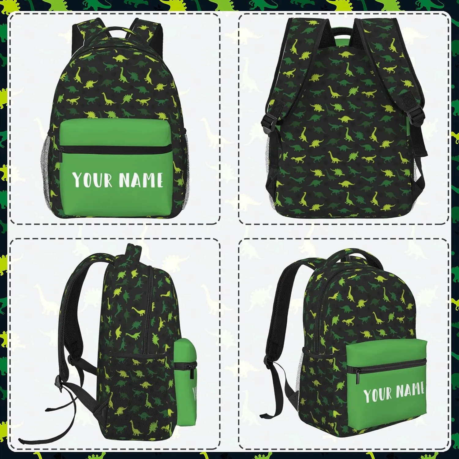 Personalized Backpack for Girls Boys, Custom Backpacks with Name for Kids, Customized Dinosaur School Bookbag for Back to School Travel Picnic 16in