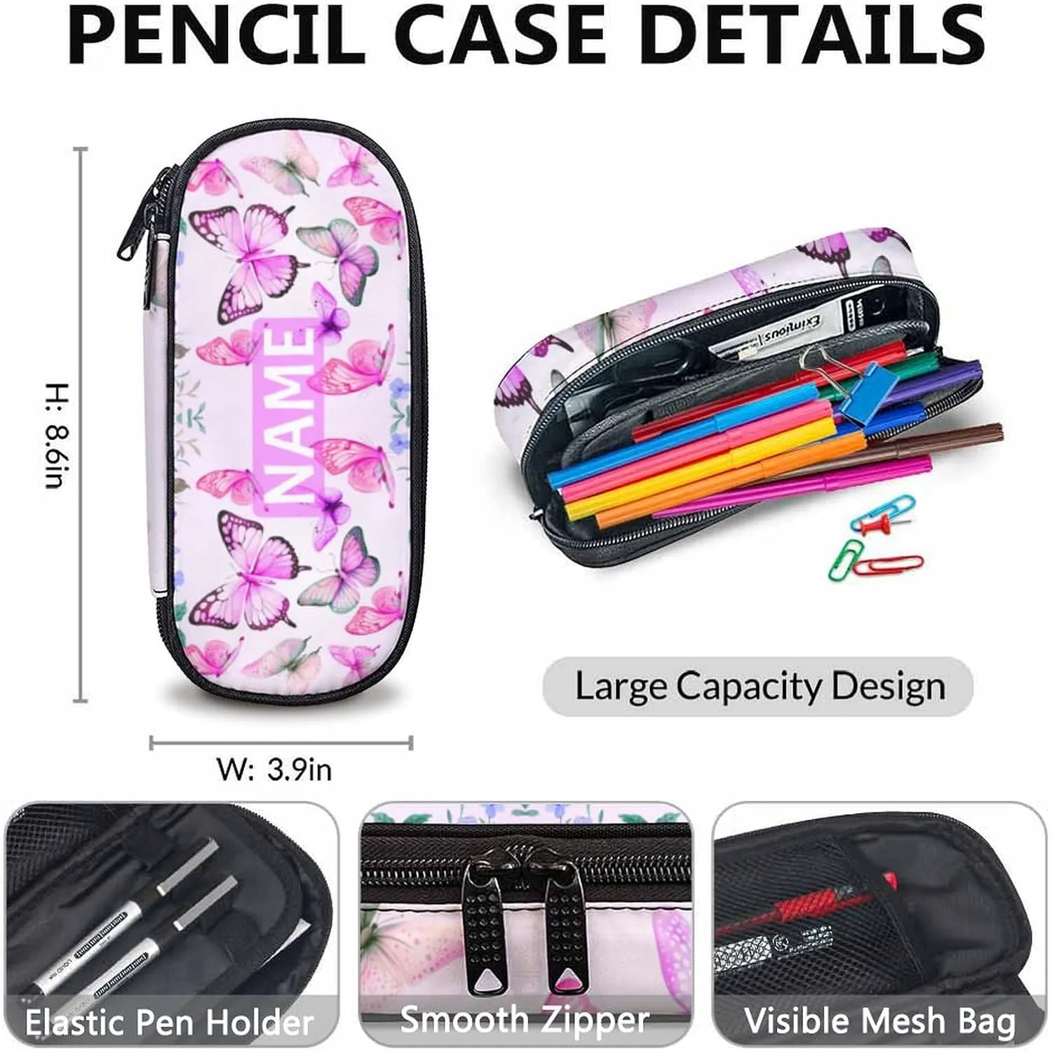 Personalized Girls Backpack for School, Butterfly Backpacks with Lunch Box Pencil Case for Girl Age 6-8, Custom Pink Kids Bookbag Combo for Preschool Elementary Middle