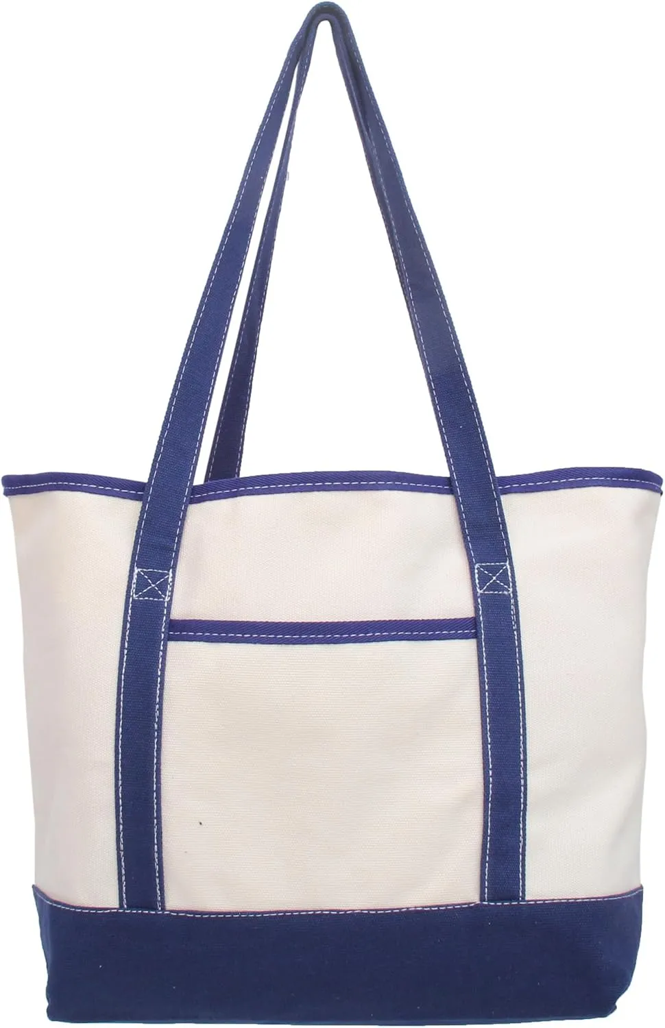 Personalized with Embroidery ThreadArt Large 100% Cotton Natural Canvas Tote Bag with Navy Handles - 18.5"x11.5"x5.5" - 14 oz Canvas - for Women, Shopping, Beach, Getaways, Gifts
